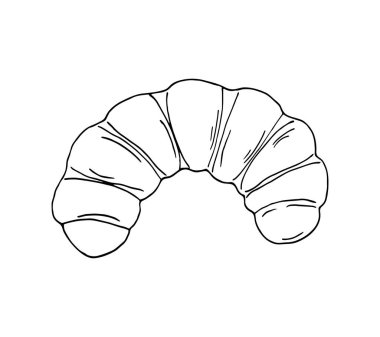 Elle çizilmiş kruvasan ikonu. Fırın, menü, kafe, etiket ve ambalaj için izole vektör çizimi.