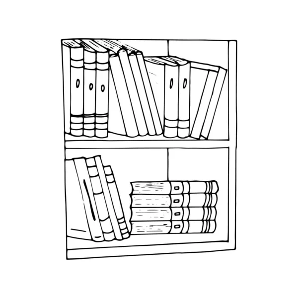 Handgetekende Boekenplank Plank Met Boeken Bibliotheek Boekenkast Vector Illustratie Geïsoleerd — Stockvector