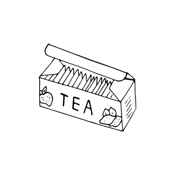 手でお茶のパックは 白い背景に隔離された描画 ベクターイラスト — ストックベクタ