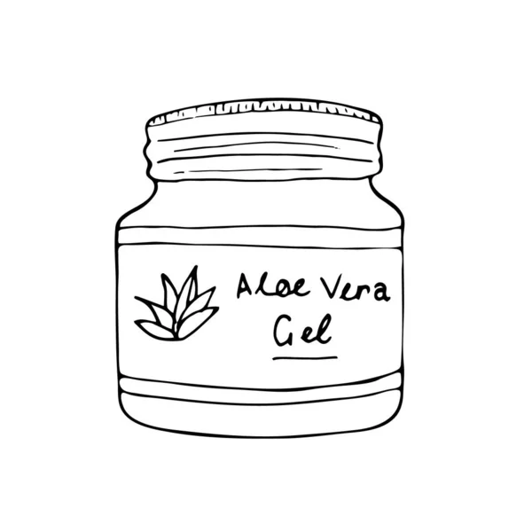 Ręcznie Rysowany Żel Aloesowy Słoiku Produkt Kosmetyczny Organiczny Ilustracja Izolowanego — Wektor stockowy