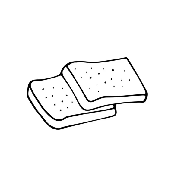 两片面包 面包店或糕点店招贴画 咖啡店菜单中的烘焙产品元素 白色背景上的黑色等高线面包 — 图库矢量图片