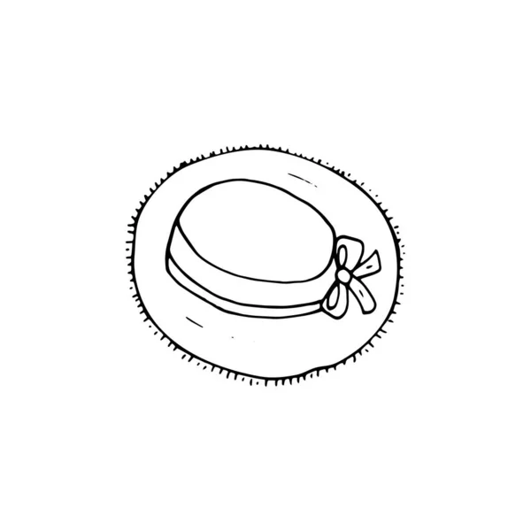 Sombrero Paja Mujer Dibujado Mano Con Arco Ilustración Vectorial Estilo — Archivo Imágenes Vectoriales