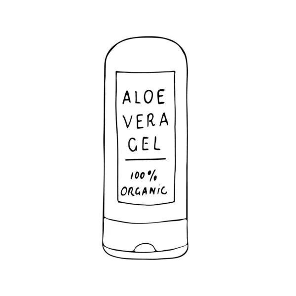 Aloe Vera Gel Μπουκάλι Χειροποίητη Απομονωμένη Διανυσματική Απεικόνιση Λευκό Φόντο — Διανυσματικό Αρχείο