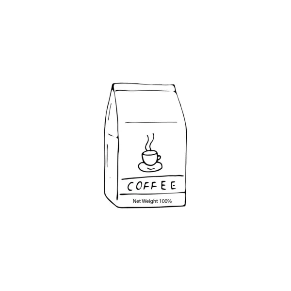 Pacchetto Caffe Disegnato Mano Isolato Icona Della Bevanda Sfondo Bianco — Vettoriale Stock