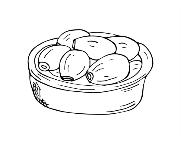 皿の中のニンニクのクローブ 手描きの食品やハーブ成分イラスト 白い背景に隔離されたベクトルイラスト — ストックベクタ