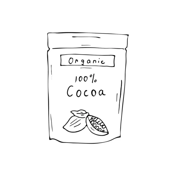 Handritat Kakaopulver Förpackning Isolerad Vektorillustration — Stock vektor