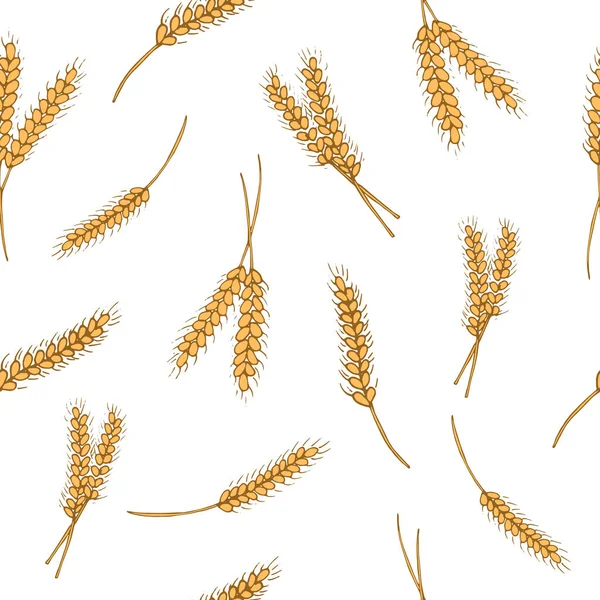 Nahtloses Muster Weizenohren Auf Weißem Hintergrund Vektorillustration — Stockvektor