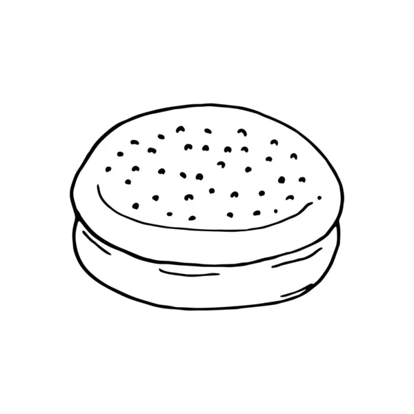 Χέρι Που Γύρω Hamburger Ψωμάκι Σπόρους Εικόνα Απομονωμένου Φορέα Τροφίμων — Διανυσματικό Αρχείο