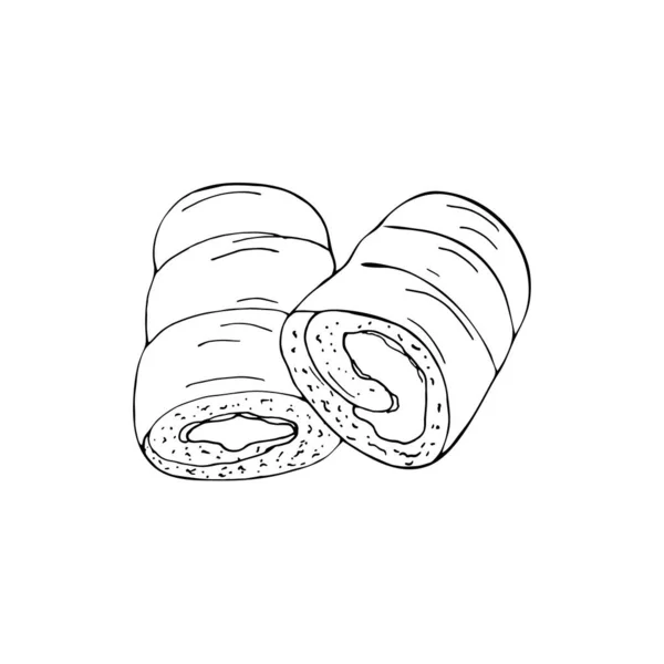 Hand Drawn Two Rolled Buns Vector Illustration Isolated White Background — Stock Vector
