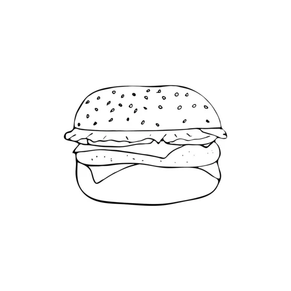 Χειροποίητη Διανυσματική Απεικόνιση Χάμπουργκερ Απομονωμένη Λευκό Φόντο Εικόνα Τροφίμων — Διανυσματικό Αρχείο