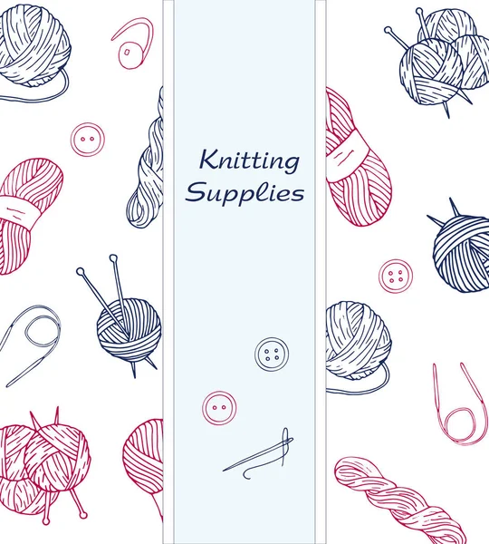 編み物は白い背景にバナー ベクトルイラスト 編み物道具 糸を描きます — ストックベクタ