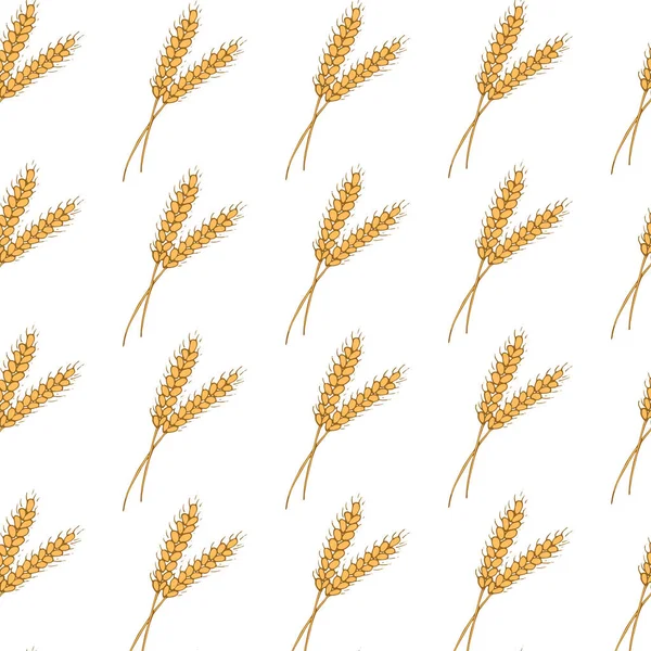 Ручной Рисунок Пшеничные Уши Бесшовный Узор Белом Фоне Фона Оберточной — стоковый вектор