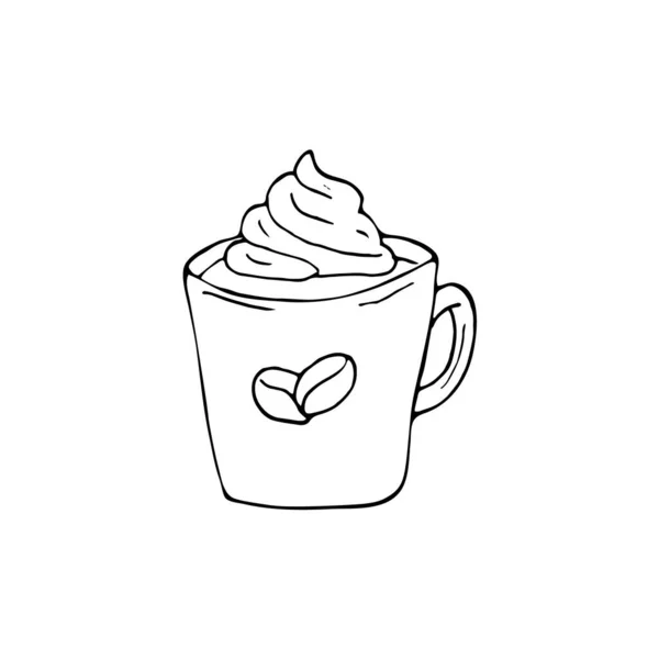Handgezogene Tasse Kaffee Mit Schlagsahne Getränkeillustration Isoliert Auf Weißem Hintergrund — Stockvektor