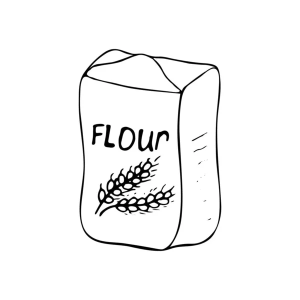 手拉着一包面粉 白色背景上孤立的矢量图解 食品说明 — 图库矢量图片