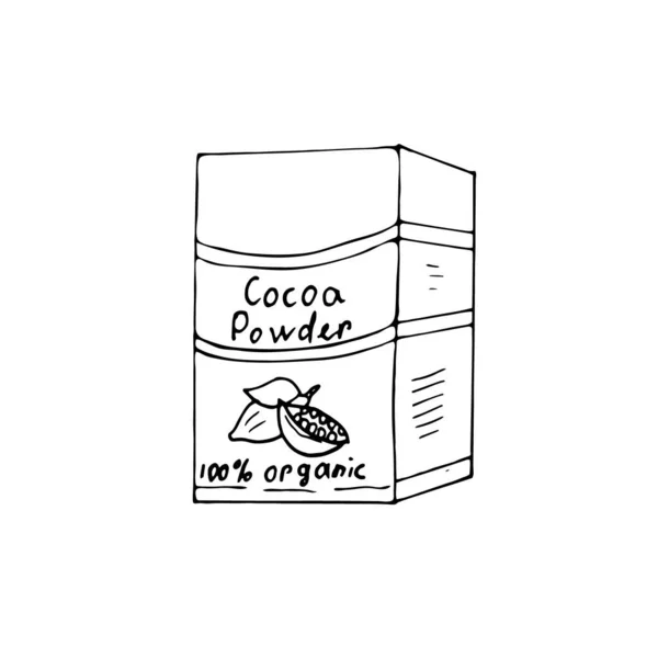 Χειροποίητο Κουτί Κακάο Doodle Στυλ Beverage Διανυσματική Απεικόνιση Απομονωμένα Λευκό — Διανυσματικό Αρχείο