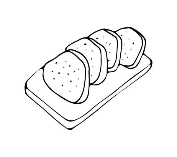 Krojony Chleb Desce Krojenia Ręcznie Rysowany Produkt Piekarniczy Izolacja Białym — Wektor stockowy