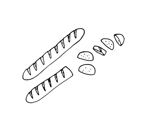 Panes Pan Dibujados Mano Ilustración Vectorial Panadería Aislados Sobre Fondo — Vector de stock