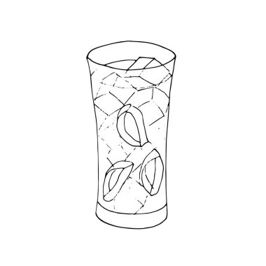 Elle çizilmiş aloe vera suyu bardakta. Beyaz arkaplanda izole vektör illüstrasyonu