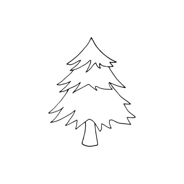 Handgezeichneter Einfacher Weihnachtsbaum Linie Kunst Weihnachtsmassensymbol Isoliert Auf Weißem Hintergrund — Stockvektor