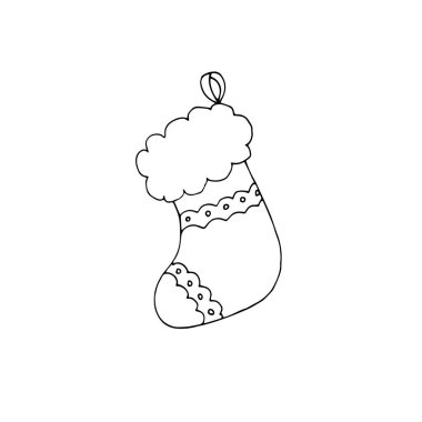 Noel çorabı el çizimi vektör çizimi. Yeni Yıl simgesi simgesi