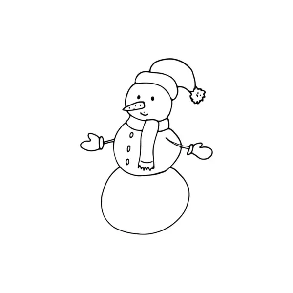 Handgetekende Sneeuwpop Geïsoleerd Een Witte Achtergrond Winter Illustratie — Stockvector