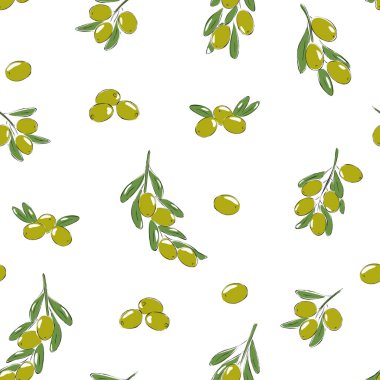 Zeytin dalları kusursuz vektör deseni. Duvar kağıdı, ambalaj kağıdı, ambalaj kağıdı, kumaş, tekstil deseni