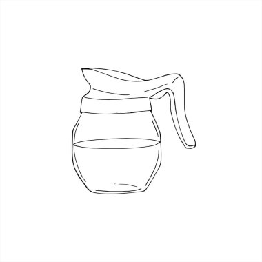 Kahve falı el çizimi. Cam kahve demliğinin basit bir vektörü. İçki takımı vektör illüstrasyonu. Beyaz arkaplanda izole vektör çizimi.