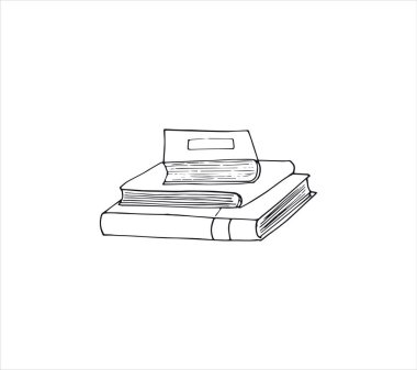 El çizimi kitap yığını. Karalama tarzında vektör illüstrasyonu. Beyaz arkaplanda izole vektör çizimi.