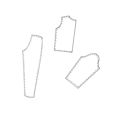 Karalama tarzında çeşitli dikiş kalıpları. El yapımı terzi ikonu. Beyaz arkaplanda izole.