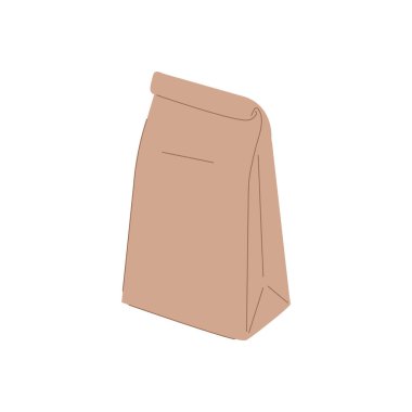 Yemek paketi. Kağıt yiyecekler torbası kapalı. Beslenme çantası vektör illüstrasyonuName.