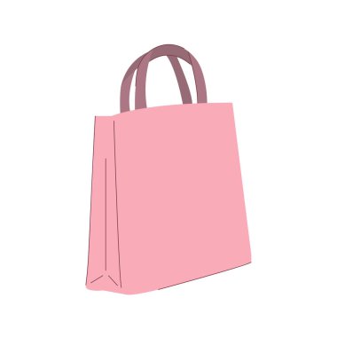 Pembe alışveriş poşeti düz stil, beyaz arkaplanda izole edilmiş.