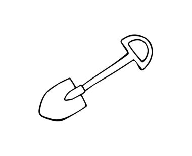 Elle çizilmiş kürek. Bahçe aletleri. Beyaz üzerine izole illüstrasyon. 