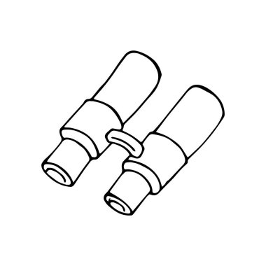 Elle çizilmiş dürbün. Askeri optik ve casus ekipmanları, kamp, seyahat, arama, izleme ve yakınlaştırma konsepti için. Çizgi karalama simgesi. 