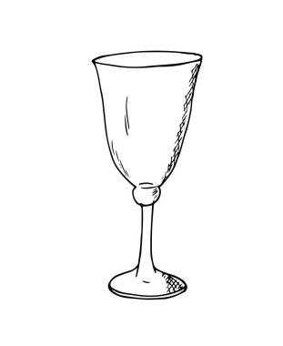 El yapımı şarap kadehi. Beyaz arka planda izole edilmiş Sherry ve vermut cam çizimleri..