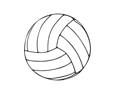 Voleybol oynamak için elle çizilmiş top. Valeybol ekipmanları. Takım sporu konsepti. Yaz plajında oynamak için voleybol. Beyaz arkaplanda top çizgisi simgesi izole edildi.