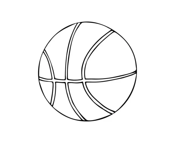 Basketbol topu. Beyaz arka planda elle çizilmiş bir resim. Deri basketbolun basit bir simgesi. 