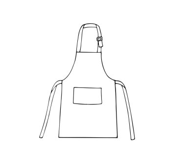 Cebi olan şef önlüğü. Erkekler ve kadınlar için ayarlanabilir yemek önlüğü. Beyaz üzerine el çizimi illüstrasyon izole. 