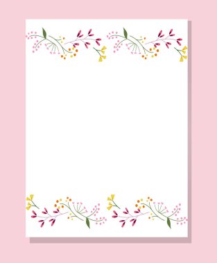 Çayırlık kır çiçekleri, otlar, çimenler ve yapraklarla süslenmiş çiçek deseni. Dikdörtgen botanik kenar. 