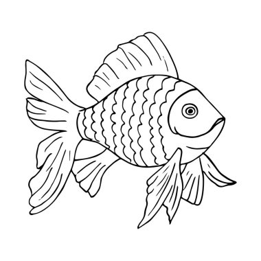 Beyaz Arkaplanda elle çizilmiş Altın Balık. Okyanus, deniz balığı..