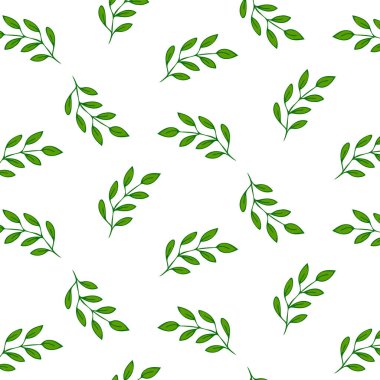 Beyaz arkaplandaki yeşil yapraklar kumaş, arkaplan, duvar kağıdı, kapak, ambalaj kağıdı için kusursuz desen