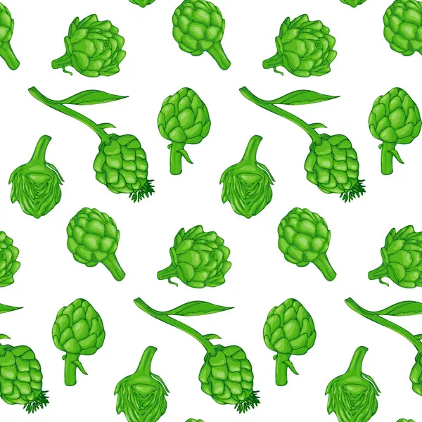 Beyaz arka planda yeşil organik enginar deseni. Yeşil sebze çizimi. 