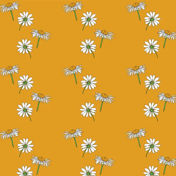 Papatya çiçekleri kusursuz desen. Sarı arkaplanda beyaz papatyalar.