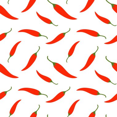 Düz kırmızı biberli, dikişsiz şablon. Minimalist baharatlı yemek geçmişi, ambalaj, tekstil ve mutfak tasarımları için ideal..