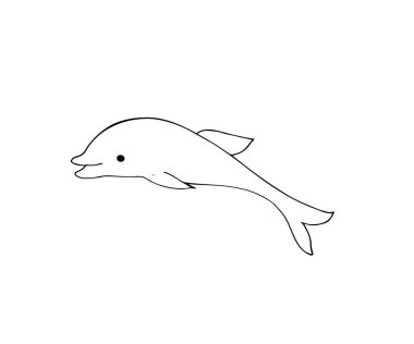 Siyah çizgili şirin bir yunus çizgi filmi. Basit bir el çizimi deniz hayvanı. Sayfaları boyamak, çıkartmaları yapıştırmak ya da okyanus temalı tasarım için mükemmel..