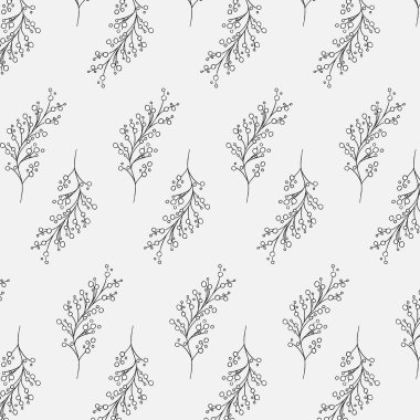 Açık gri arka planda elle çizilmiş botanik dalları olan zarif, pürüzsüz bir desen. Minimum çiçek tasarımı kumaş, duvar kağıtları, hediye paketi ve kırtasiye malzemesi için mükemmel..