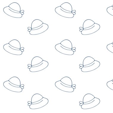 Asgari pürüzsüz desenli, hatları çizilmiş kadın şapkaları. Tekstil duvar kâğıdı ya da kadın dekorasyonu için zarif bir şapka tasarımı.