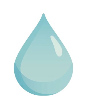 Düz minimal çizgi film tarzında tek bir mavi su damlası beyaz zemin üzerinde izole edilmiş ekolojik doğa ve saflık kavramları için basit ve temiz bir tasarım.