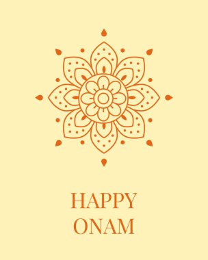 Çiçek mandala tasarımı Mutlu Onam turuncu ile karşılanıyor sarı arka planda bayram dekorasyonu ve geleneksel Hint tatil tasarımı için mükemmel
