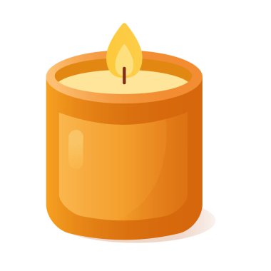 Karikatür düz çizim, cam kavanozdaki turuncu mum ve beyaz alevler..