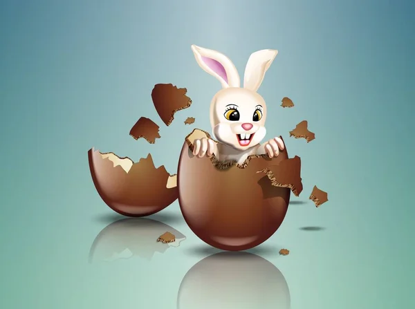 Векторная Иллюстрация Пасхального Кролика Выходящего Шоколадного Яйца Разбивая — стоковый вектор